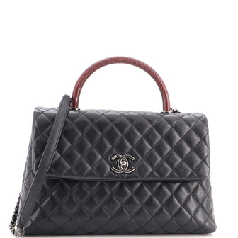 Chanel Coco Top Handle Bag Quilted Caviar with Lizard Medium