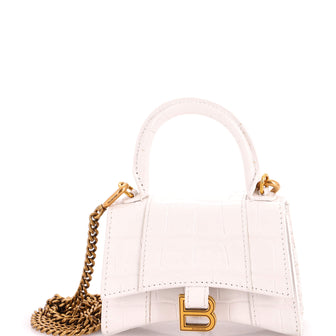 Balenciaga Hourglass Top Handle Bag Crocodile Embossed Leather Mini