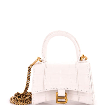 Balenciaga Hourglass Top Handle Bag Crocodile Embossed Leather Mini