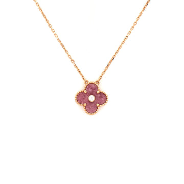 Van Cleef & Arpels Vintage Alhambra Pendant Necklace 18K Rose Gold and Rhodonite with Diamond