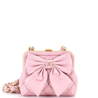 Chanel Bow Frame Clutch With Chain Quilted Patent with Lambskin Mini