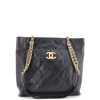 Chanel CC Front Pocket Shopping Tote Quilted Calfskin Small