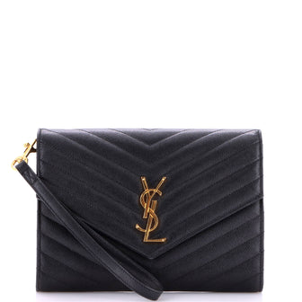 Saint Laurent Classic Monogram Envelope Wristlet Clutch Matelasse Chevron Leather