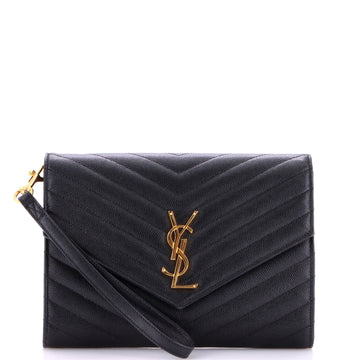 Saint Laurent Classic Monogram Envelope Wristlet Clutch Matelasse Chevron Leather
