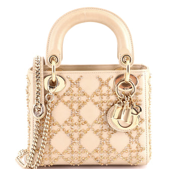 Christian Dior Lady Dior Chain Bag Crystal Embellished Cannage Quilt Leather Mini