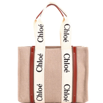 Chloe Woody Tote Canvas with Leather Medium