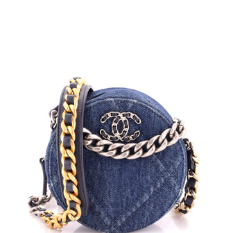 Chanel 19 Round Clutch with Chain Quilted Denim
