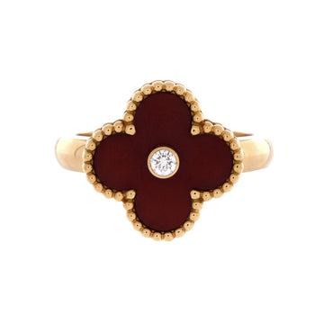 Van Cleef & Arpels Vintage Alhambra Ring 18K Yellow Gold with Carnelian and Diamond