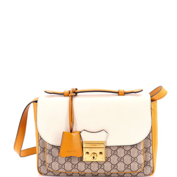 Gucci Padlock Front Pocket Flap Shoulder Bag GG Coated Canvas and Leather Small