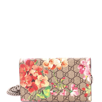 Gucci Chain Wallet Blooms Print GG Coated Canvas