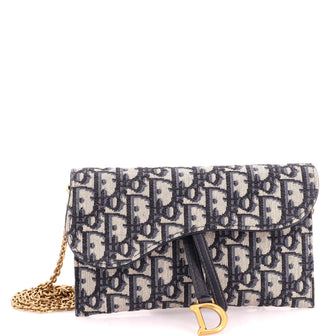 Christian Dior Saddle Chain Wallet Oblique Canvas