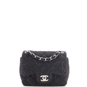 Chanel Square Classic Single Flap Bag Quilted CC Printed Denim Mini