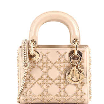 Christian Dior Lady Dior Chain Bag Crystal Embellished Cannage Quilt Leather Mini