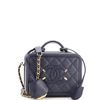 Chanel Filigree Vanity Case Quilted Caviar Small