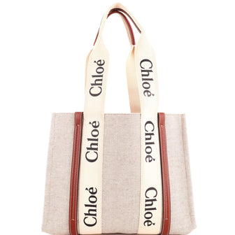 Chloe Woody Tote Canvas with Leather Medium