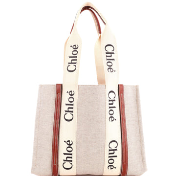 Chloe Woody Tote Canvas with Leather Medium