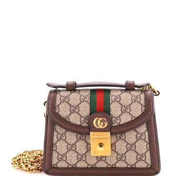 Gucci Ophidia Flap Top Handle Bag GG Coated Canvas Mini