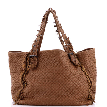 Bottega Veneta Canvas Fringed Maltinto Tote Intrecciato Nappa and Smooth Leather