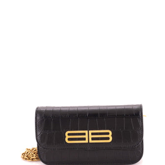 Balenciaga Gossip Flap Bag Crocodile Embossed Leather XS