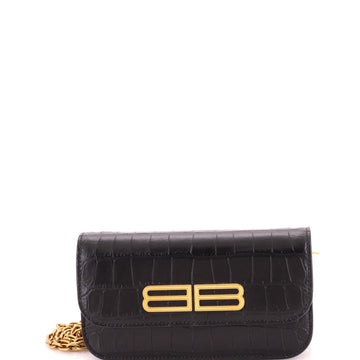 Balenciaga Gossip Flap Bag Crocodile Embossed Leather XS