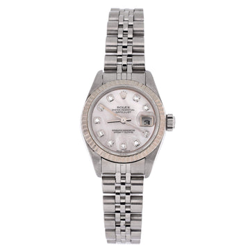 Rolex Oyster Perpetual Datejust Automatic Watch Stainless Steel and White Gold with Diamond Markers and Mother of Pearl 26