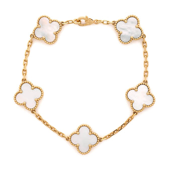 Van Cleef & Arpels Vintage Alhambra 5 Motifs Bracelet 18K Yellow Gold and Mother of Pearl