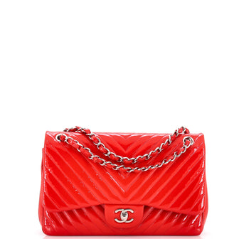 Chanel Classic Double Flap Bag Chevron Patent Jumbo