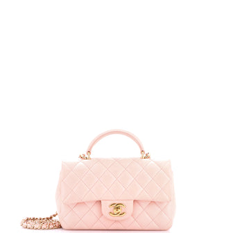 Chanel Classic Single Flap Top Handle Bag Quilted Lambskin Mini