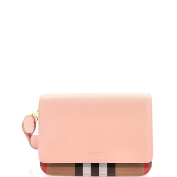 Burberry Mackford Shoulder Bag Leather and House Check Canvas Small