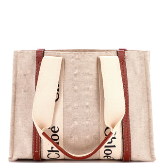 Chloe Woody Tote Canvas with Leather Medium