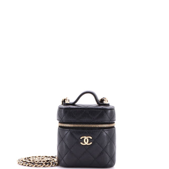 Chanel Handle with Care Vanity Case with Chain Quilted Caviar