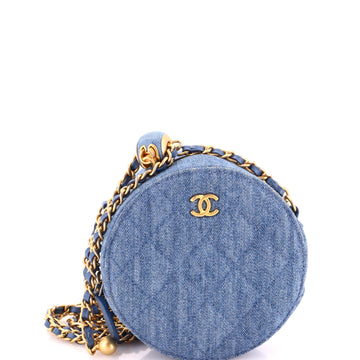Chanel Pearl Crush Round Clutch with Chain Quilted Denim