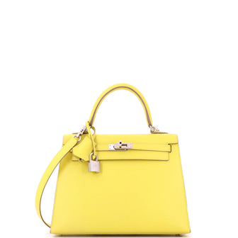 Hermes Kelly Handbag Lime Epsom with Palladium Hardware 25