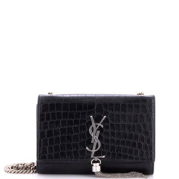 Saint Laurent Classic Monogram Tassel Crossbody Bag Crocodile Embossed Leather Small