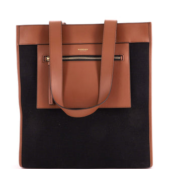 Burberry Manzon Pocket Tote Canvas with Leather Small