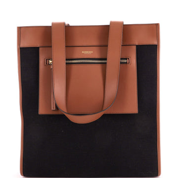 Burberry Manzon Pocket Tote Canvas with Leather Small