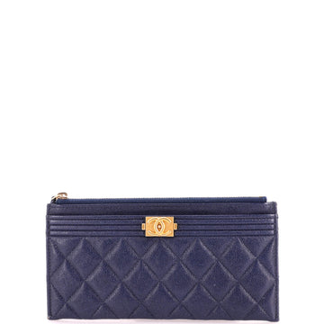 Chanel Boy Zip Pouch Quilted Caviar Long