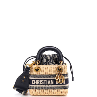 Christian Dior Lady Dior Bag Wicker and Oblique Canvas Mini