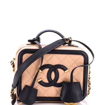 Chanel Filigree Vanity Case Quilted Caviar Small
