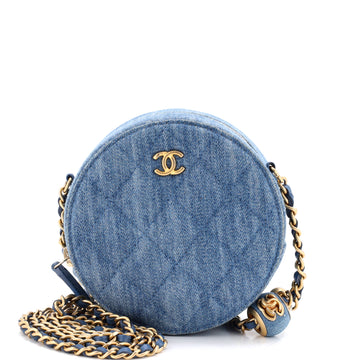 Chanel Pearl Crush Round Clutch with Chain Quilted Denim