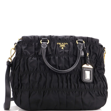 Prada Gaufre Convertible Tote Leather and Tessuto Large
