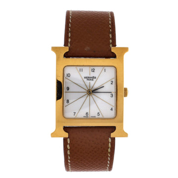Hermes Heure H Quartz Watch Plated Metal and Leather 26