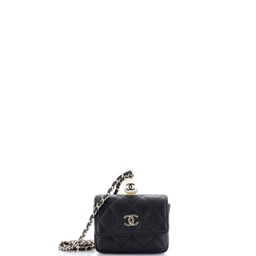 Chanel CC Pearl Coin Card Holder with Chain Quilted Caviar