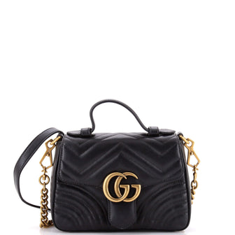 Gucci GG Marmont Top Handle Flap Bag Matelasse Leather Mini