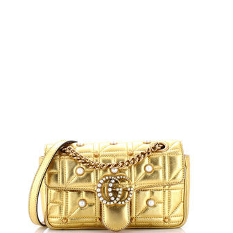 Gucci Pearly GG Marmont Flap Bag Embellished Matelasse Leather Mini