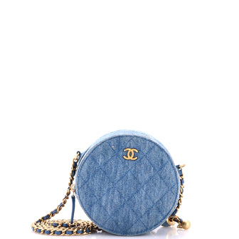 Chanel Pearl Crush Round Clutch with Chain Quilted Denim
