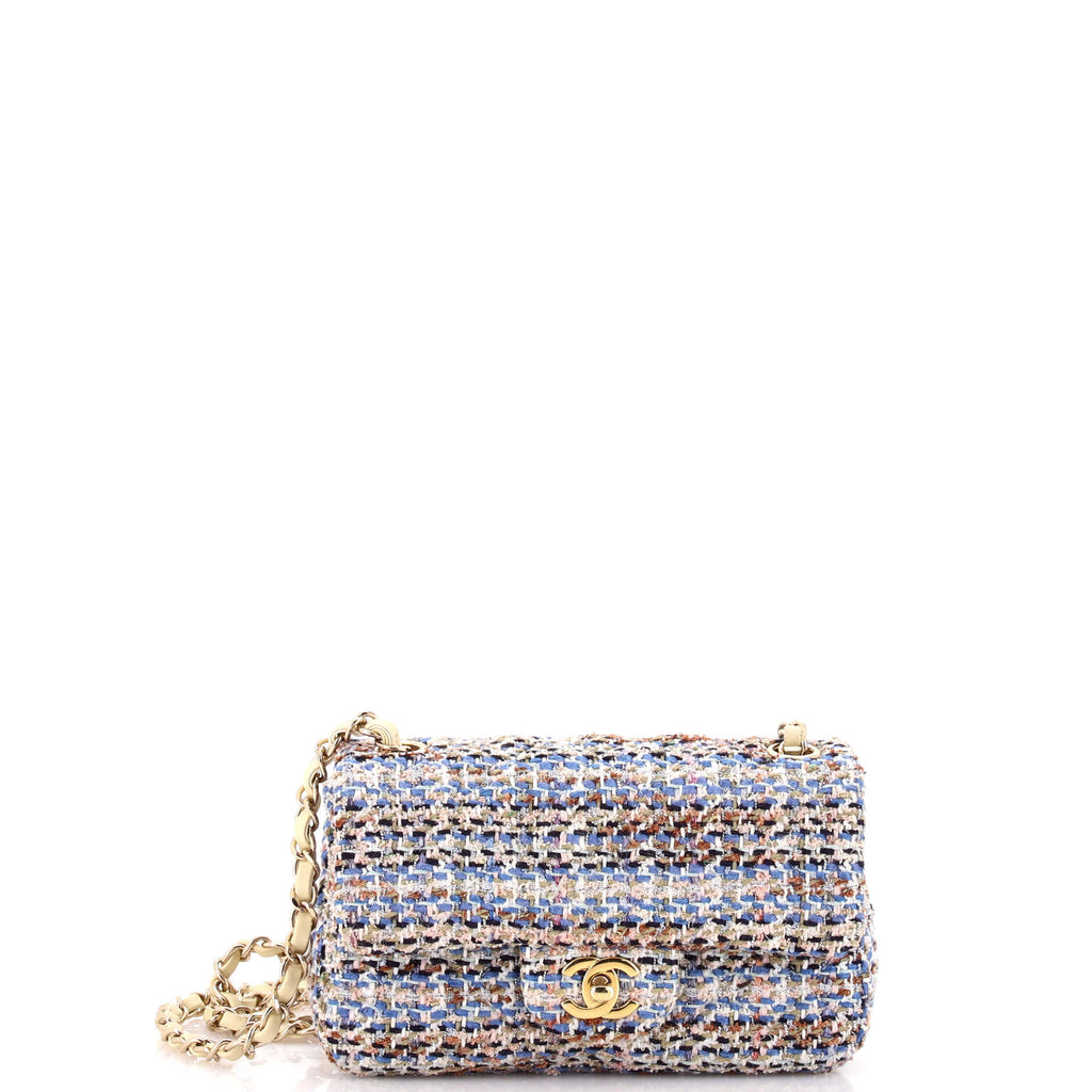 Chanel Classic Single Flap Bag Quilted Tweed Mini Blue 4655063