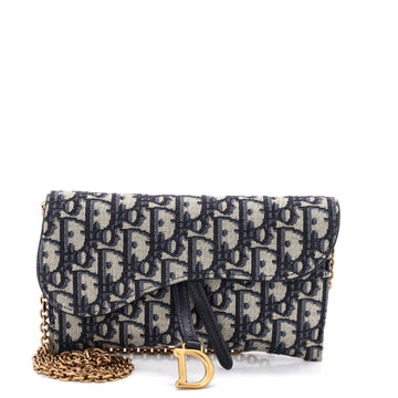 Christian Dior Saddle Chain Wallet Oblique Canvas