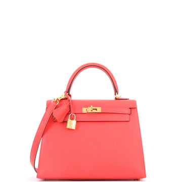 Hermes Kelly Handbag Rouge Pivoine Epsom with Gold Hardware 25