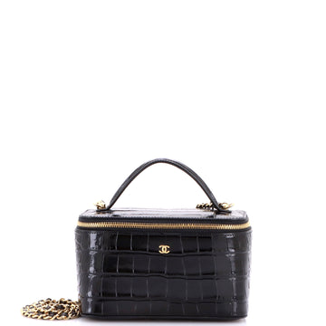 Chanel CC Top Handle Vanity Case with Chain Crocodile Embossed Leather Small